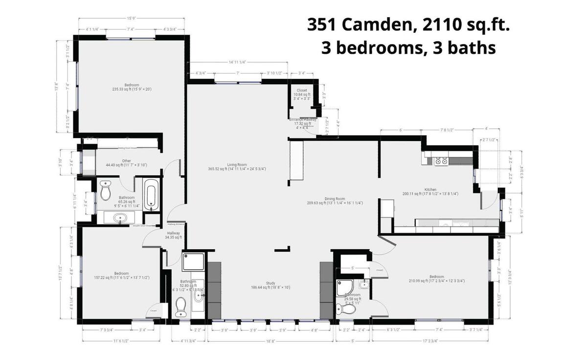 Floor plan, 351 Camden, 2110 sq. ft., 3 bedrooms, 3 baths