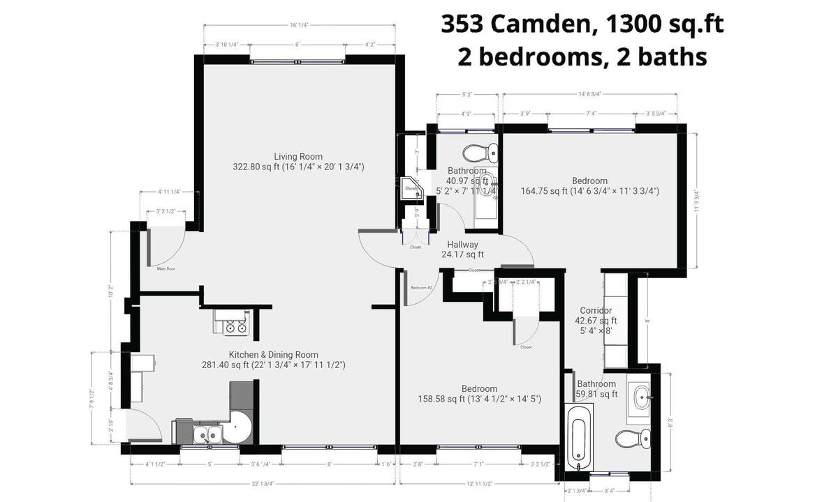 Floor plan, 353 Camden, 2 bedrooms, 2 bathrooms