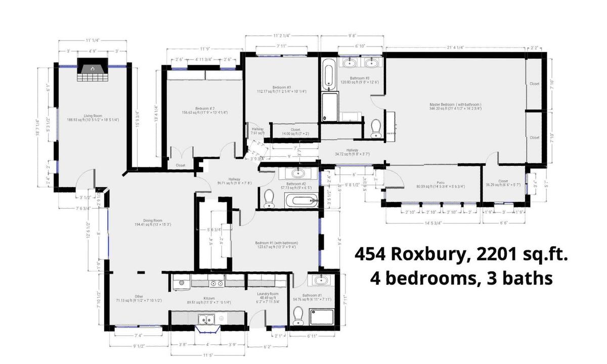 Floor plan, 454 Roxbury, 4 bedrooms, 3 bathrooms