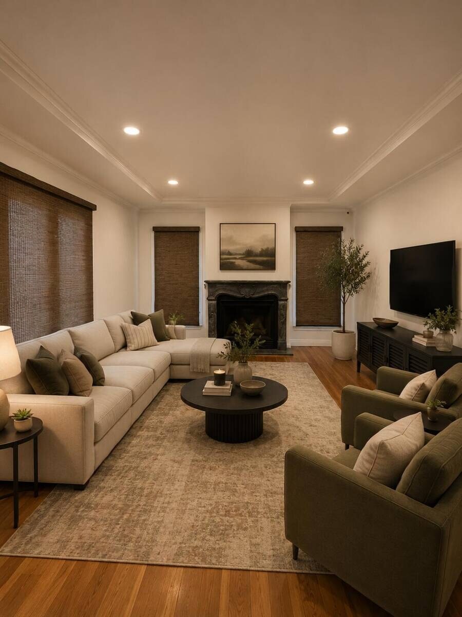 Living room at Roxbury Properties, virtually furnished