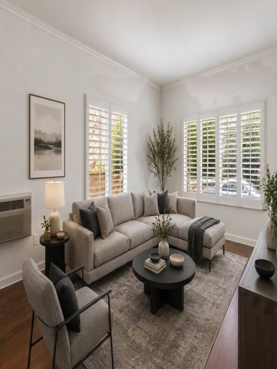 Living room at Almont Properties, virtually furnished