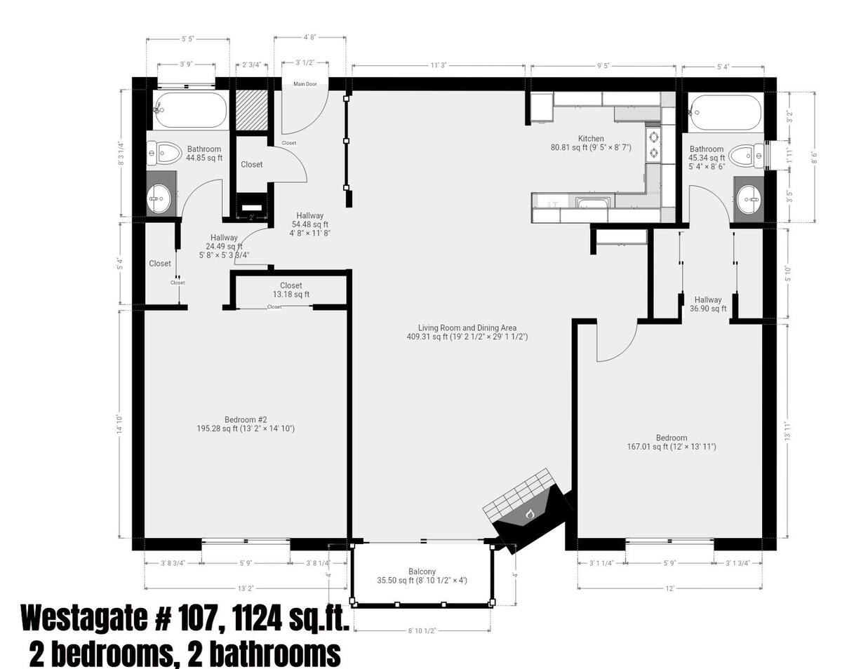 Floor plan, Unit 107, ground floor