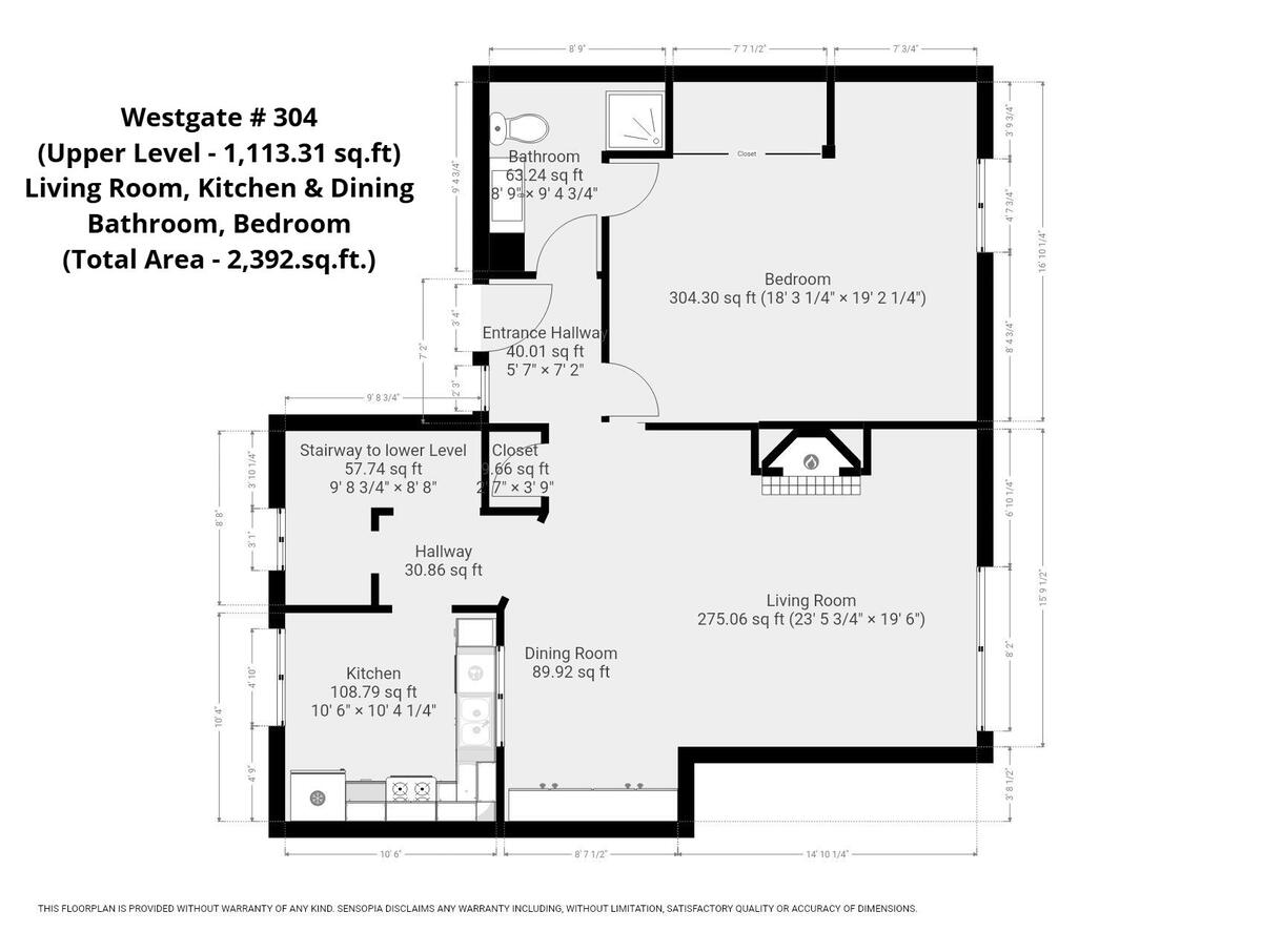 Floor plan, Unit 304, upper living area (3rd floor)